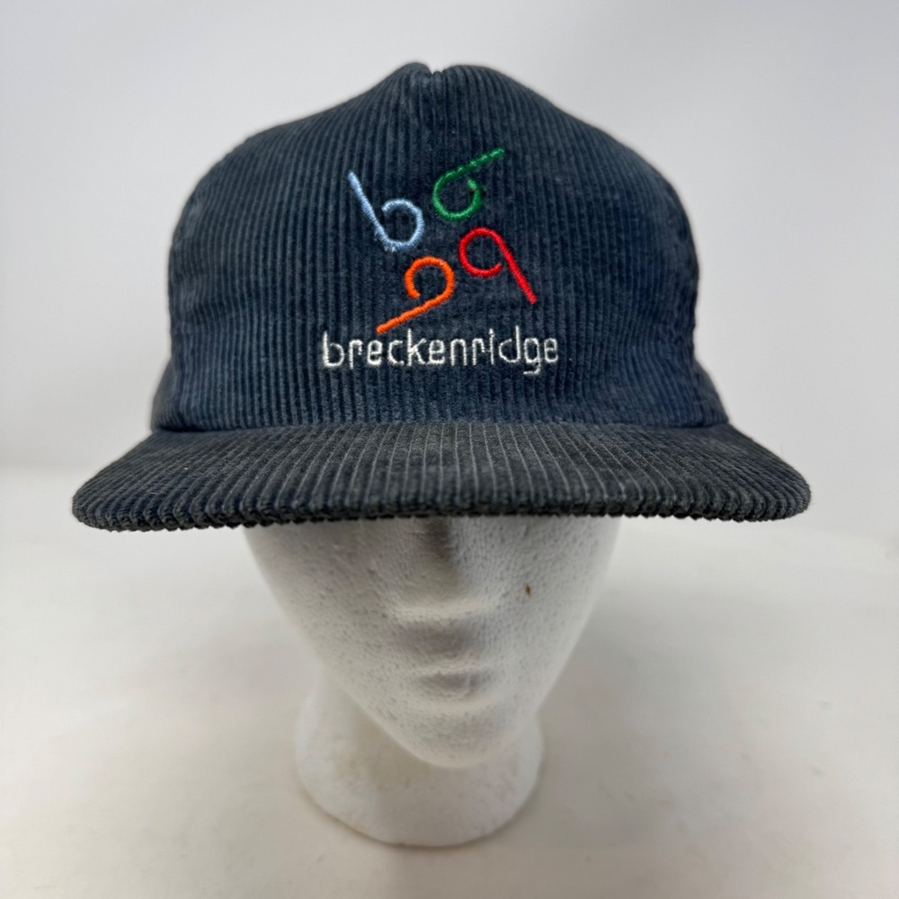 Vintage Breckenridge Colorado Corduroy Snapback Hat Gray Ski‎ Resort Cap 80s